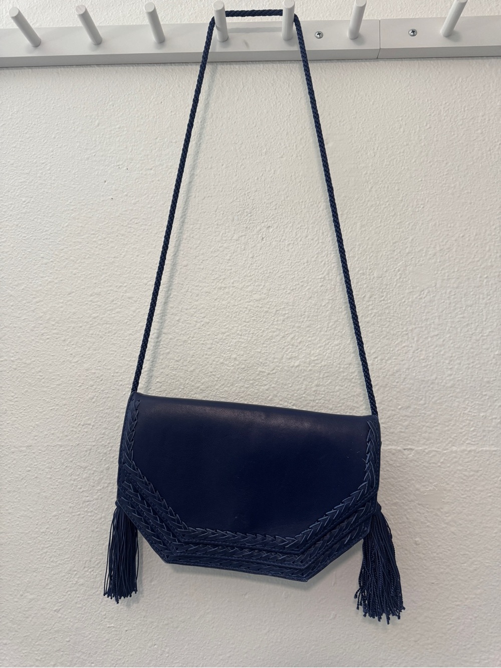 Dark Blue Braided Tassel Crossbody Bag